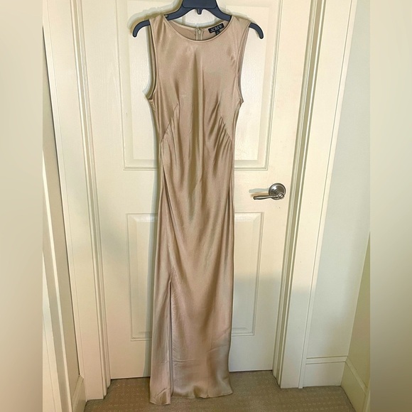 J. Crew High Neck Slip Dress in Luster Crepe Lt Khaki, Sz 8 Formal Wedding Guest - Picture 3 of 14